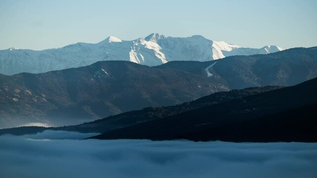 Timelapse Snow Covered Peaks Above Clouds Mount Olympus Greece