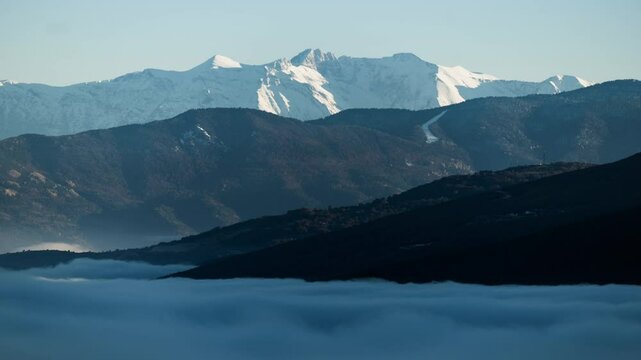 Cloud Inversion Time lapse Snow Covered Peaks Above Clouds Mountain Olympus Greece