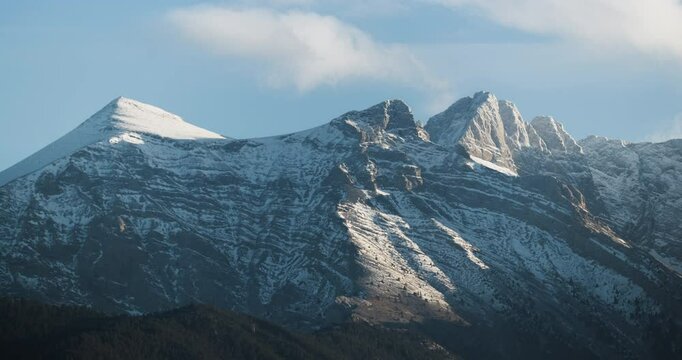 Timelapse of Snow Covered Peaks of Mountain Olympus Greece Sunny Day zoom in