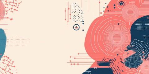 Obraz premium Abstract Geometric Art: Pink Coral and Teal Abstract Shapes Design with Lines and Dots Background for Modern Contemporary Art Prints