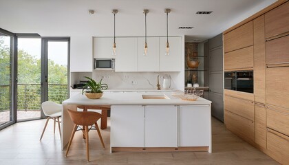 Stylish white kitchen with neutral accents creating a timeless and chic cooking environment