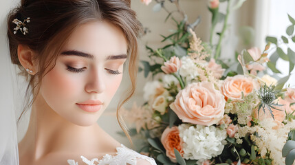 Naklejka premium Wedding photos with a clean background for free space for text. For use with advertising banners for weddings or Valentine's Day.