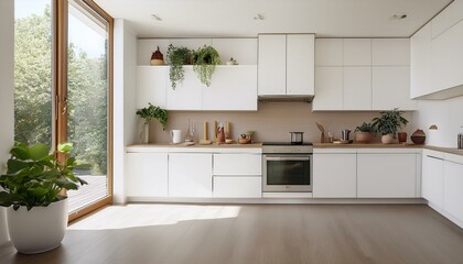 Stylish contemporary kitchen with white cabinetry and neutral accents for a timeless and elegant design