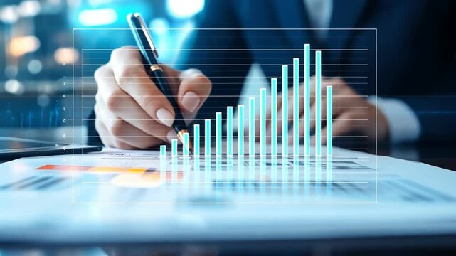 Business person analyzing financial data with graphs and charts, effective strategy planning