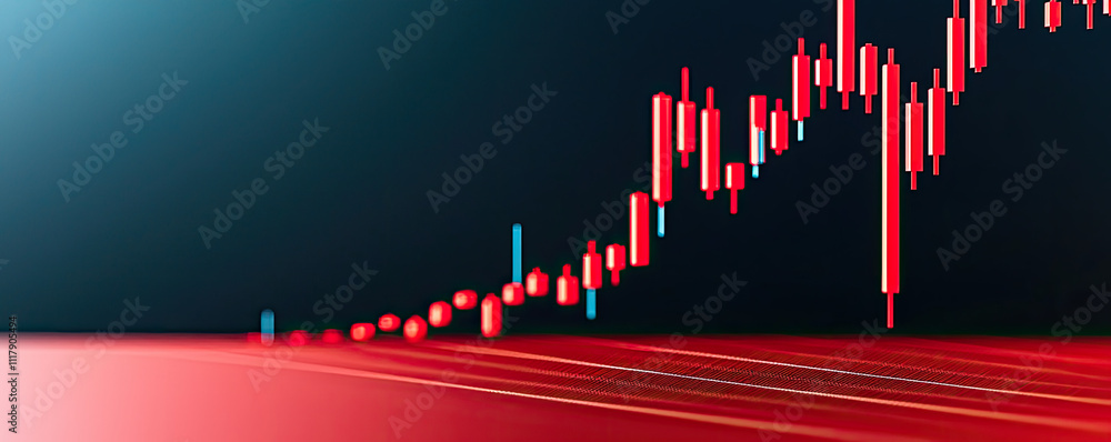 Poster a dynamic stock market graph showing an upward trend with candlestick patterns.