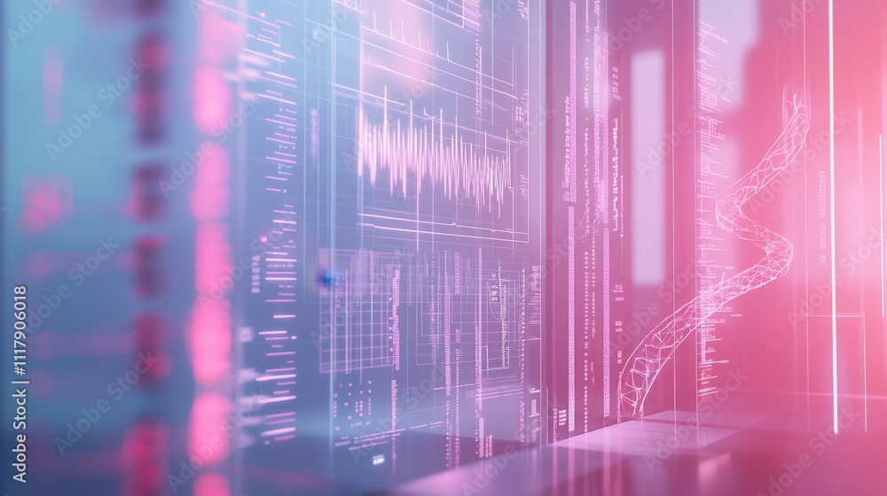 Poster abstract futuristic data visualization genetic code digital interface pink and blue