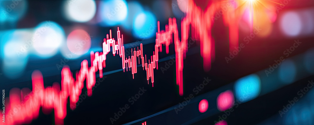 Poster abstract digital graph chart illustrating data trends with vibrant colors and lights.