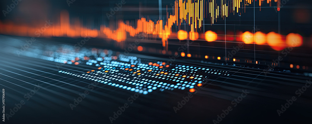 Poster abstract digital stock market chart depicting trading trends and data visualization.