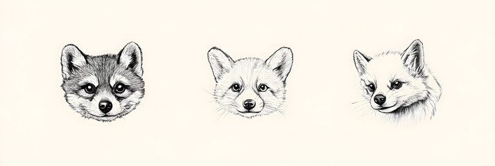 Three Illustrations of Distinct Fox Faces