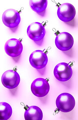 purple christmas balls, top view, layout