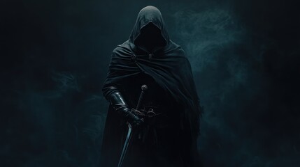 Illustration assassin on a dark background