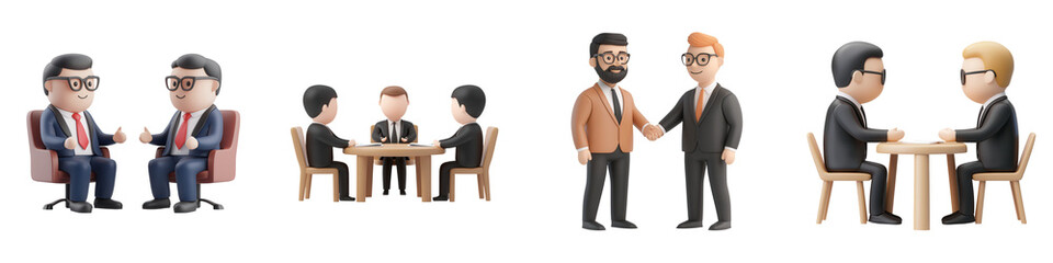Obraz premium Business negotiation characters engaging in discussions and deals, isolated on transparent background.