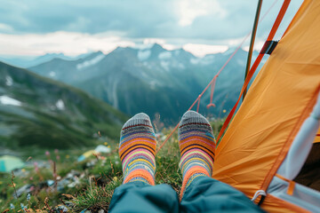 An extremal camping in tent on height designed generative ai image