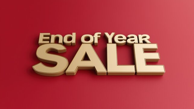 Attractive end of year sale sign in gold lettering on a vibrant red background, perfect for promotional materials.