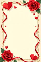 Valentine's day card with red roses on aged paper background.