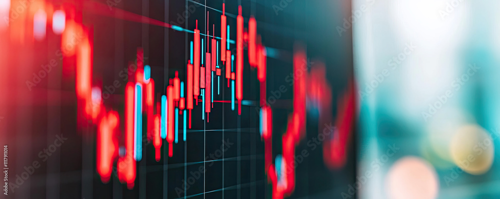 Poster dynamic stock market analysis with fluctuating graphs and trading indicators.
