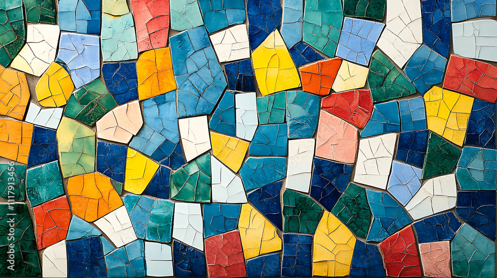 Poster vibrant moroccan zellige mosaic featuring colorful handmade ceramic tiles in various shapes and size