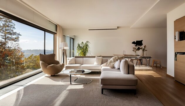Chic modern living room with a minimalist approach and bold color accents for impact