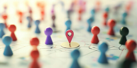 Konzeptionelle 3D-Darstellung: Stilisierte Menschenfiguren kreisförmig um ein zentrales Ortswappen angeordnet. Symbol für GemeinschaftGemeinschaft, Logo, Ort, Menschen, Zusammenhalt, Stadtlogo, Gemein