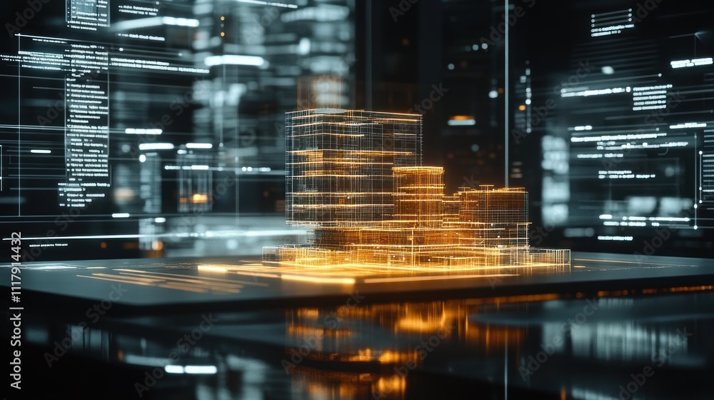 Aufkleber here's a and keyword list for your stock photo.. futuristic city model digitally designed.