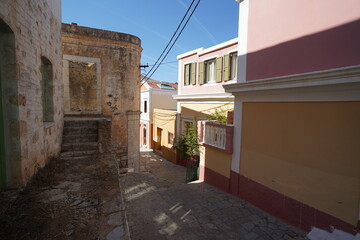 picturesque streets and colorful facades of Symi island