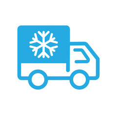 Refrigerator truck with snowflake line icon.