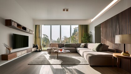 Stylish modern living room with a focus on open space and natural light for brightness