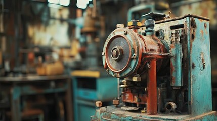 Fototapeta premium Rusty Industrial Machine In A Vintage Workshop