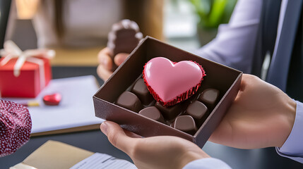 バレンタインのチョコレートを贈る男性