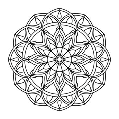 Mandala Black and White Outline - Simple and Easy Mandala Coloring Page to Color.