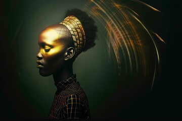 a fashion photograph of an African woman with short hair