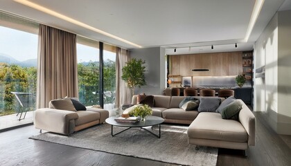 Fototapeta premium modern living room featuring a blend of indoor plants and stylish decor for freshness