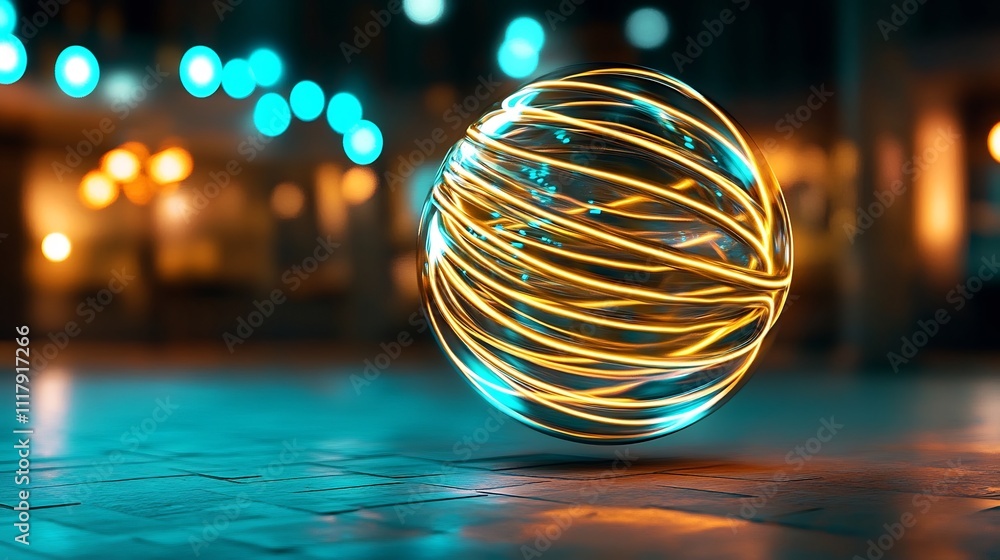 Aufkleber mesmerizing glowing sphere surrounded by swirling prismatic light trails in abstract motion design