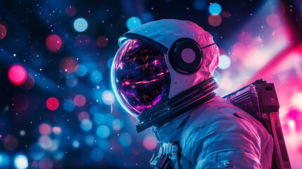Fototapeta premium Astronaut in a vibrant cosmic background explores the mystery of deep space