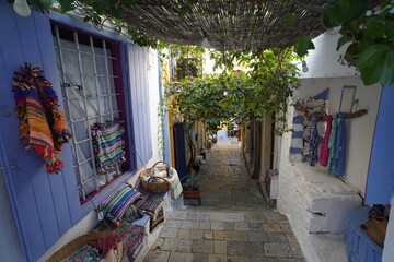 Obraz premium picturesque streets and colorful facades of Symi island