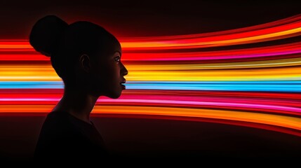 Abstract illustration of creativity, technology, and human connection with colorful light trails