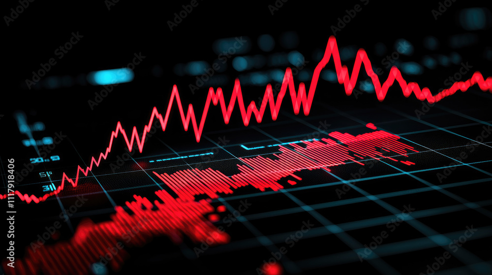 Poster dynamic stock market graph showing a red downward trend in financial data analysis.
