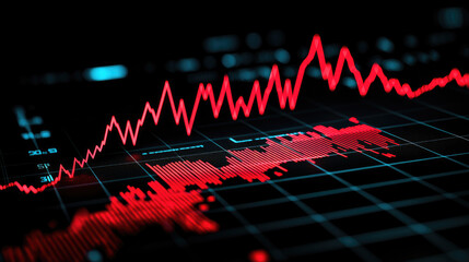 Fototapeta premium Dynamic stock market graph showing a red downward trend in financial data analysis.
