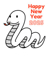 Fototapeta premium 干支の白いヘビ 年賀状テンプレート