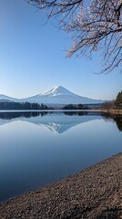 Fototapeta premium Springtime Cherry Trees Embrace Mt. Fuji