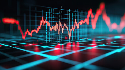 Dynamic stock market graphic with fluctuating data trends and vibrant colors.