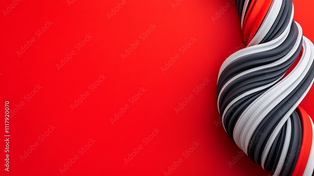 Poster dynamic fluid curves and lines abstract art on vibrant red background
