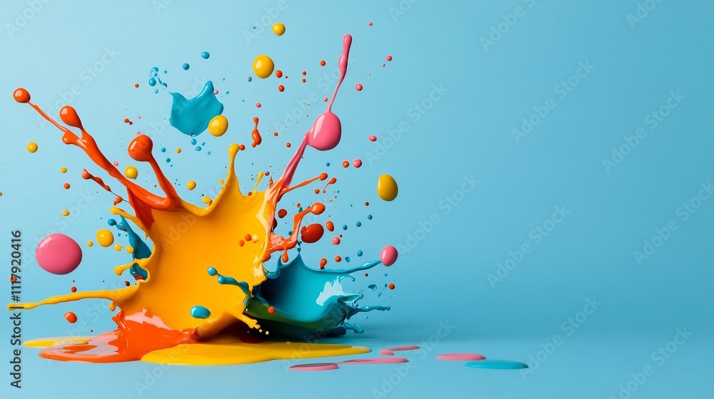 Poster vibrant abstract color splash on soft gray background with chaos