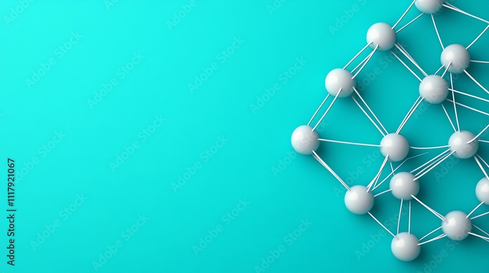 Poster captivating geometric abstract turquoise backdrop with interconnected shapes and dots