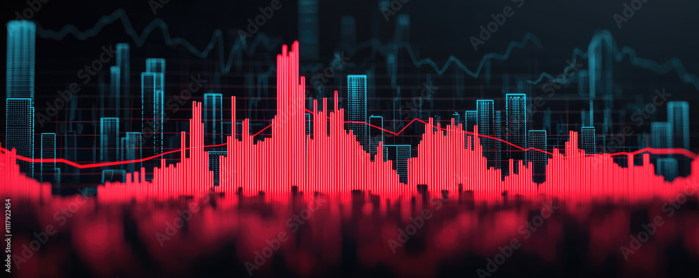 Poster stylized data visualization of audio signals and analytics in vibrant colors.