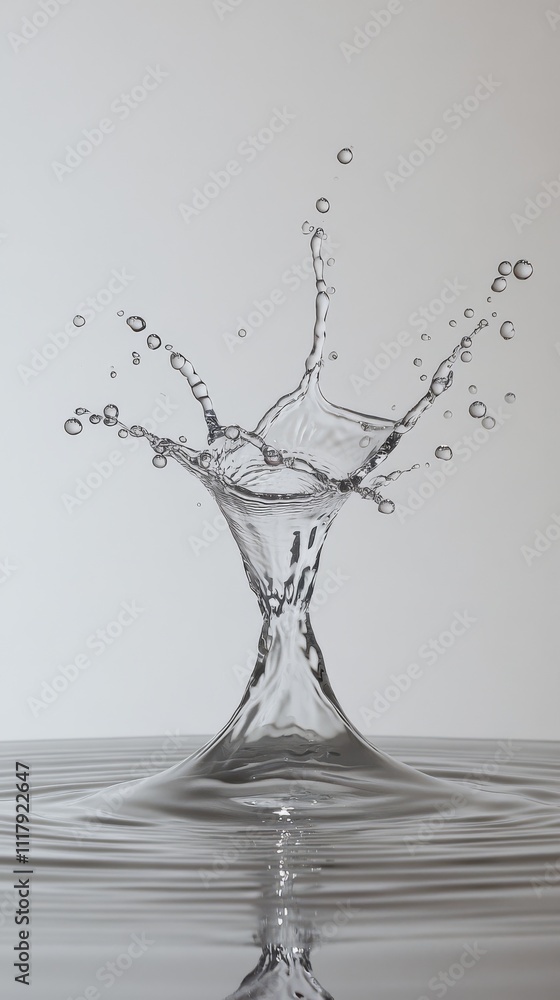 Poster Dancing Water droplets: An artistic high-speed capture of water droplets colliding and creating a mesmerizing display of aquatic dance and ethereal reflections.