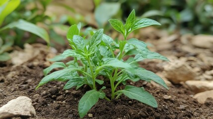 Young Green Pepper Plants Growing in Soil