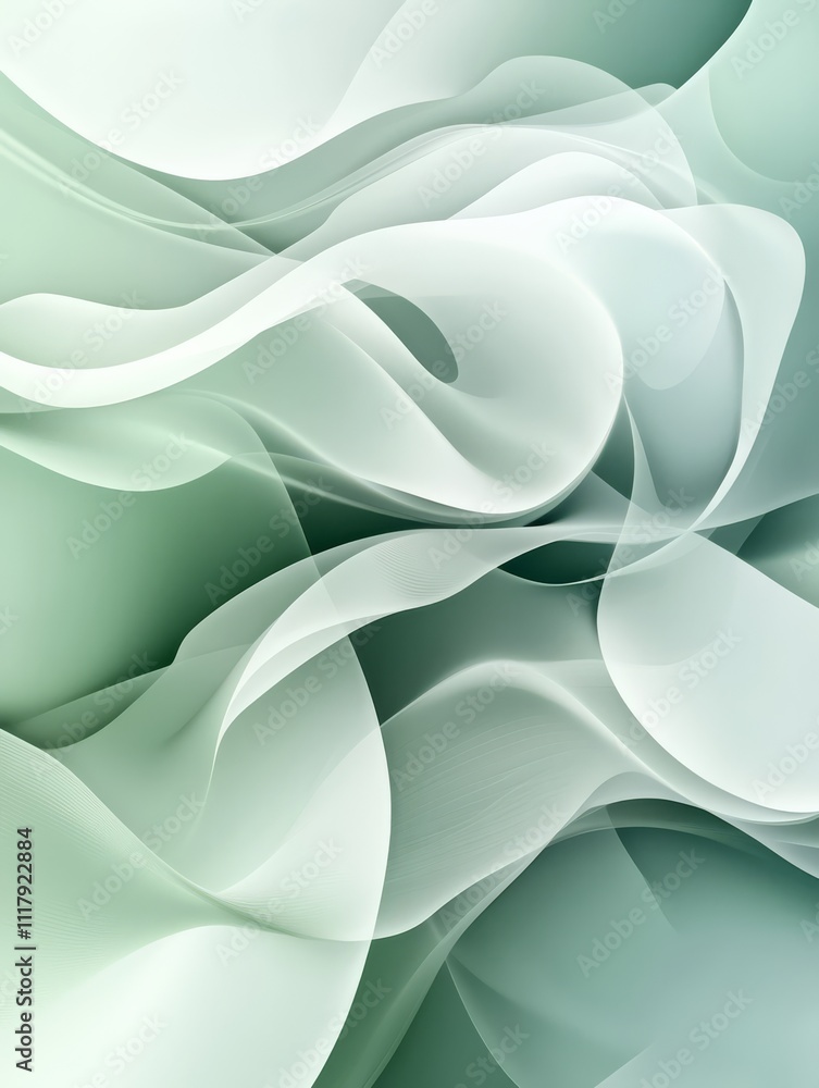 Poster abstract green swirls: an ethereal and calming image featuring abstract swirls of green and white, c