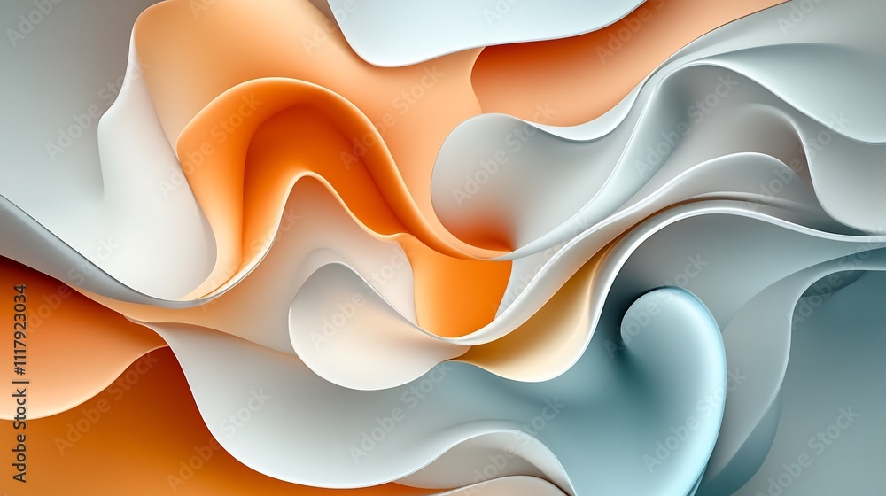 Poster fluid abstract curves in soft tones on gray minimalist background