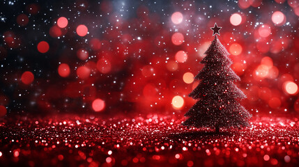 Festive Red Christmas Tree with Glitter and Warm Lights